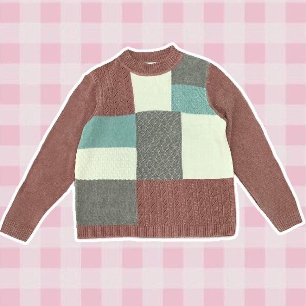 Vintage Retro Preppy Academic‎ Color Block Pink Soft Comfy Cozy Casual Sweater M
